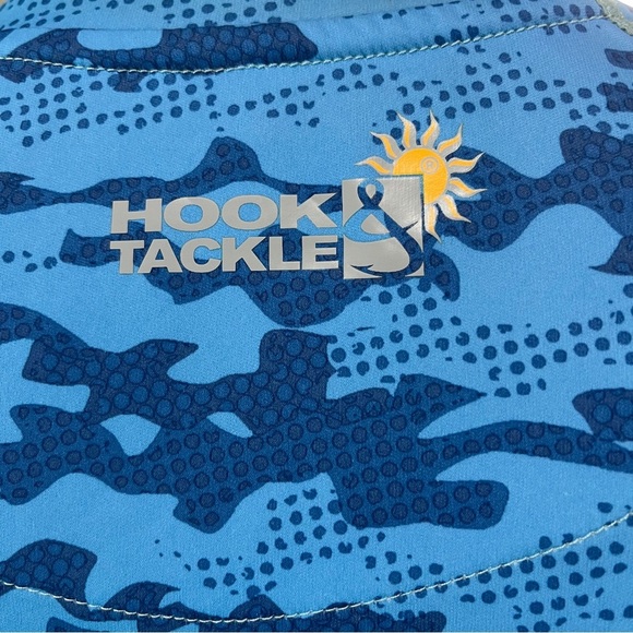 Hook & Tackle Shirt Mens Medium UPF 50+ Aqua Blue Camouflage T-Shirt (362) - Picture 7 of 10